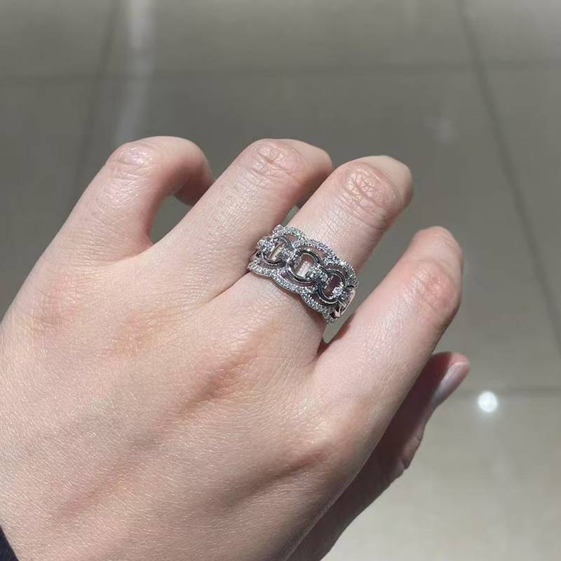 环环相扣排戒Women's RingS925银镀白金定制选款副石Moissanite0.52ct